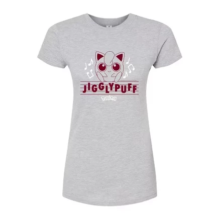 Женская приталенная футболка с изображением покемона - Джигглипаффа On Staff heather grey