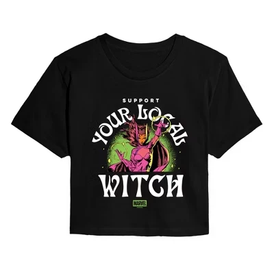 Женская укороченная футболка Marvel «Support Local Witch», черная
