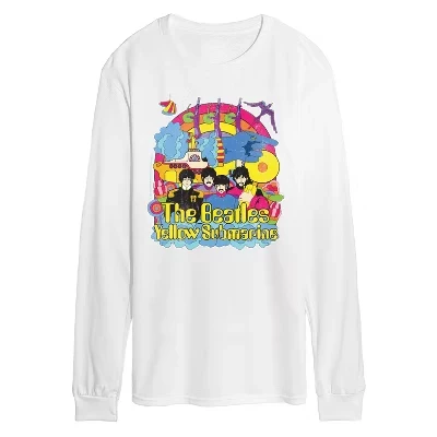 Мужская винтажная футболка Yellow Submarine с длинным рукавом и графическим рисунком белого цвета