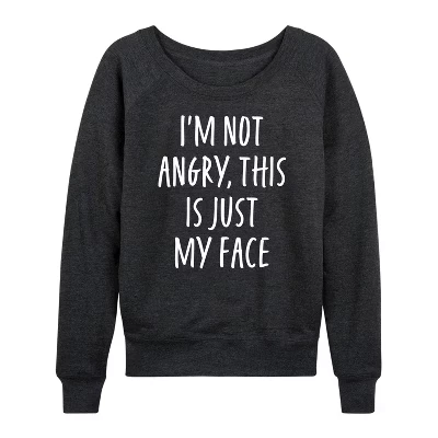 Женская рубашка Not Angry Just My Face из легкого французского махрового полотна с широким вырезом и длинными рукавами и графическим рисунком в виде верескового угля
