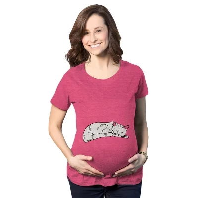 Футболка для беременных Cat On Baby Bump с забавным очаровательным котенком для беременных - Футболка для беременных Crazy Dog для любителей кошек розового цвета