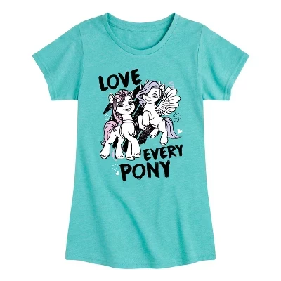 Приталенная футболка с коротким рукавом и рисунком Love Every Pony бирюзового цвета