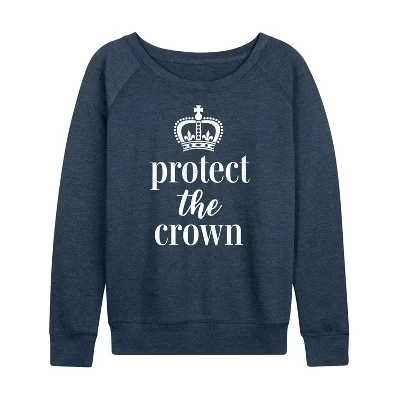 Женская рубашка Protect The Crown из легкого французского махрового материала с широким вырезом и длинными рукавами цвета хизер индиго.