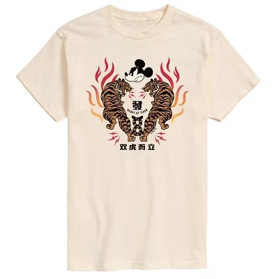Мужская футболка с коротким рукавом и рисунком Mickey Tiger Art кремового цвета