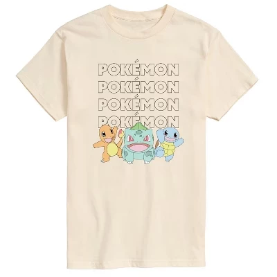 Мужская футболка кремового цвета с коротким рукавом и графическим рисунком Pastel - Pokémon - Starter Trio для начинающих покемонов
