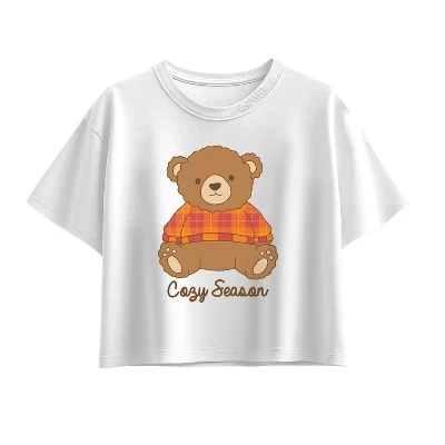 Футболка с рисунком плюшевого мишки Cozy Season Teddy Bear с коротким рукавом и квадратным рисунком белого цвета
