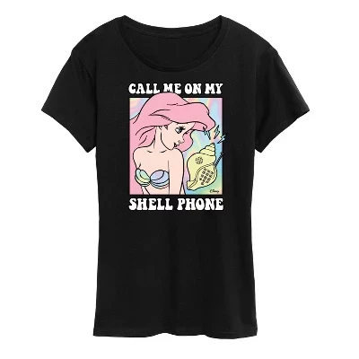 Женская футболка с коротким рукавом и рисунком Ariel Call Me On My Shell Phone, черная