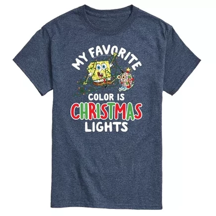 Men's -  - My Favorite Color Is Christmas Lights Spongebob and Gary Short Sleeve Graphic T-Shirt heather blue