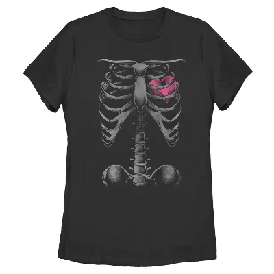 Женская футболка Lost Gods Halloween Skeleton с изображением грудной клетки и сердца на Хэллоуин, черная