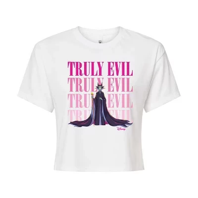 Женская укороченная футболка с рисунком Truly Evil Maleficent белого цвета
