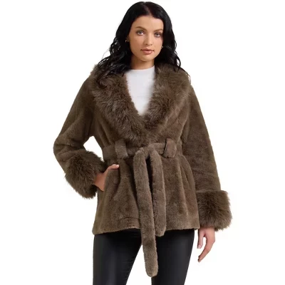 Женская куртка из экомеха INSPIRE CHIC, коричневая