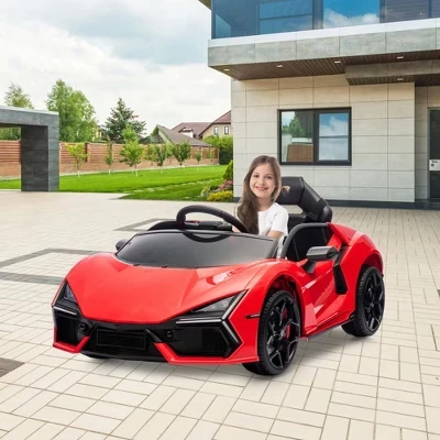 Детская поездка на автомобиле 12 В, Лицензионный Lamborghini Revuelto с дистанционным управлением, Игрушечный спортивный автомобиль на батарейках с двумя двигателями мощностью 25 Вт красного цвета