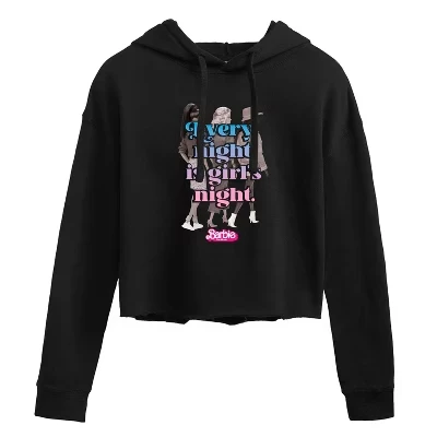 Женская укороченная толстовка с капюшоном Every Night Is Girls Night черного цвета с графическим принтом.