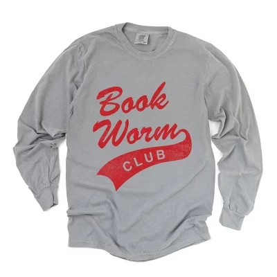 Book Worm Club Distressed - Женская одежда, окрашенная футболка с длинным рукавом и рисунком
