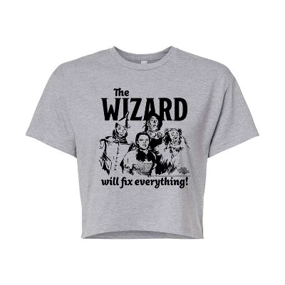 Женская укороченная футболка Wizard of Oz с принтом, серая