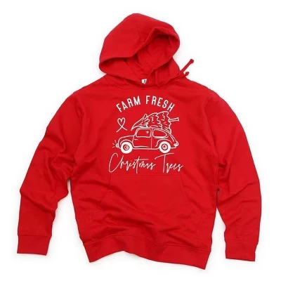 Женская толстовка с капюшоном с рисунком Farm Fresh Christmas Trees Car красного цвета