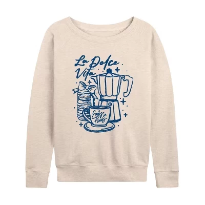 Women's -  - La Dolce Vita Lightweight French Terry Wide Neck Long Sleeve Graphic Shirt birch