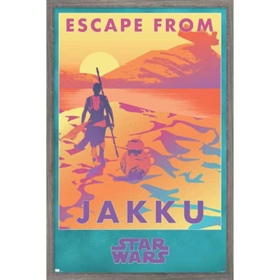 Star Wars: Jakku - Escape from Jakku Framed Wall Poster Prints barnwood
