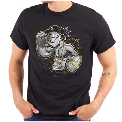 Футболка с графическим рисунком Urban Popeye Bling Paint Splatter Для мужчин или женщин лицензионного черного цвета