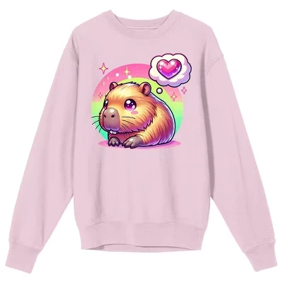 Женская толстовка с круглым вырезом и длинным рукавом Capybara Heart Emoji розовый