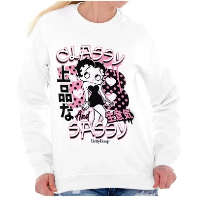 Стильная и дерзкая женская толстовка с круглым вырезом иероглифом Betty Boop, лицензированная