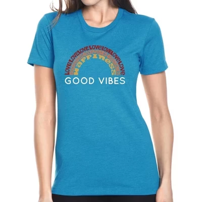 Женская футболка премиум-класса Blend Word Art - бирюзовый цвет Good Vibes