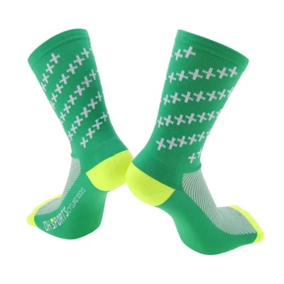 Cycling Athletic Socks Sweat-Absorbent Anti-Odor Anti-Friction Outdoor  X-Shaped Pattern 1 Pair yellow, green