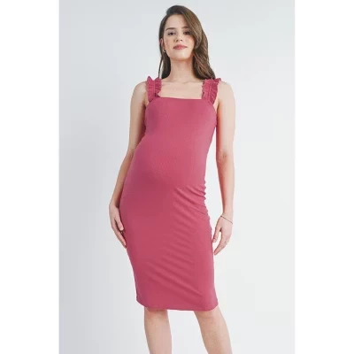 Платье для беременных Hello Miz Ribbed Ruffle-Strap, ягодное
