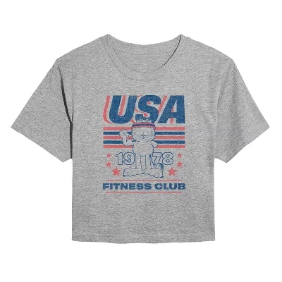 Женская укороченная футболка с рисунком heather grey для фитнеса в США.