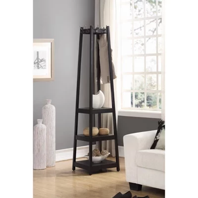 Parker Wood Coat Rack with 3-Tier Storage Shelves black