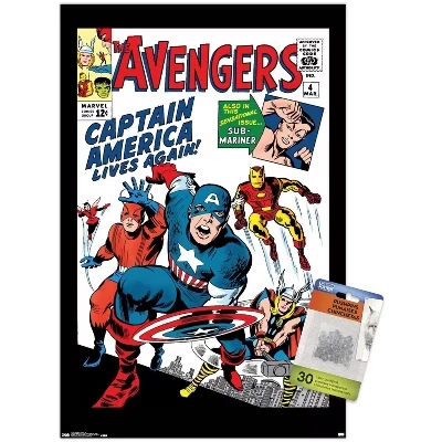 Комиксы Marvel Comics - Мстители - Капитан Америка - Обложка комикса #4 Настенный плакат без рамки с прозрачными кнопками в комплекте
