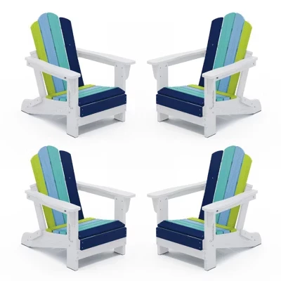 Набор складных детских стульев Adirondack от Hyleory, 4 предмета - Прочные уличные стулья из полиэтилена высокой плотности для детей синего цвета