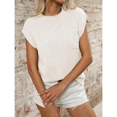 Женский вязаный топ Yesfashion с карманом, бежевый