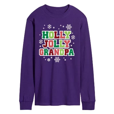 Мужская футболка с длинным рукавом Holly Jolly Grandpa с графическим рисунком фиолетового цвета