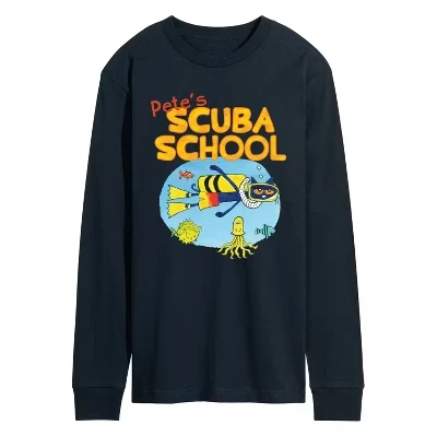Мужская футболка Pete's Scuba School с длинным рукавом и рисунком темно-синего цвета.