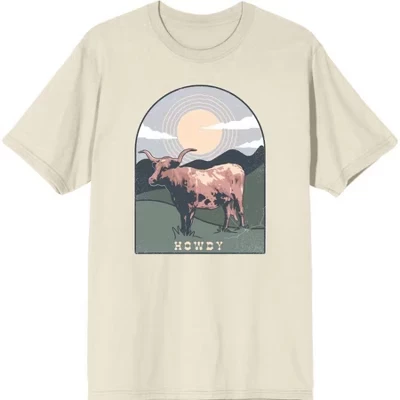 Короткая футболка Sleee с круглым вырезом Western Howdy Cow Adult натуральная