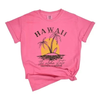 Женская футболка Hawaii Tropical Paradise с коротким рукавом, окрашенная в цвет crunchberry