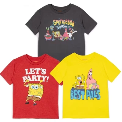 Мальчикам набор из 3 футболок Nickelodeon SpongeBob, разноцветные