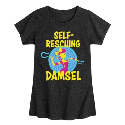 Self Rescuing Damsel Fitted Short Sleeve Graphic T-Shirt heather black