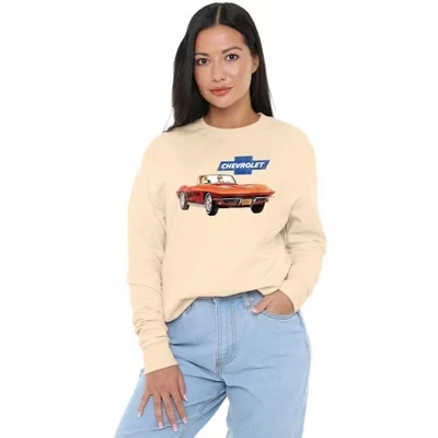 Женская винтажная толстовка Chevy Corvette Ad Crew Stone