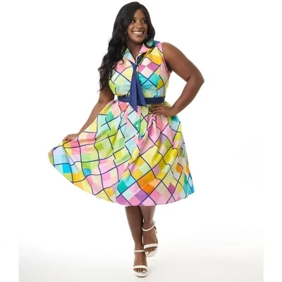Женское платье Edith Swing Dress rainbow diamond для женщин Plus