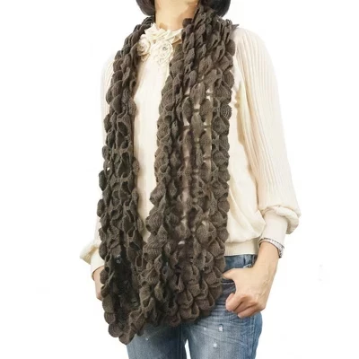 K-Cliff Ruffle Infinity Loop Women Neck Warmer Knitted Soft Stretchy Scarf Circle Knit Winter Fashion Wrap Scarves brown