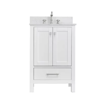 GlamourAura 24 дюйма Ш x 22 дюйма Г x 39,24 дюйма Туалетный столик с одной раковиной и столешницей из белого искусственного камня белого цвета