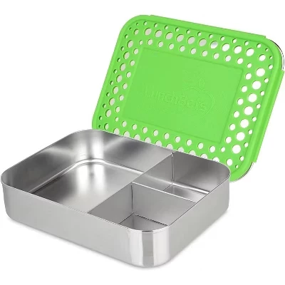 Контейнер LunchBots бенто 3 отсека нерж. сталь, зеленый