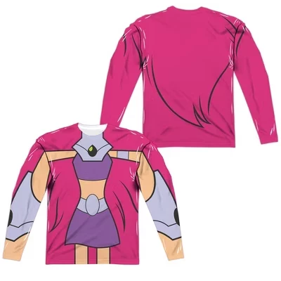 Мужская униформа Teen Titans Go Starfire (принт спереди и сзади), костюм-футболка с длинным рукавом, белая