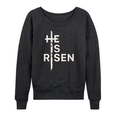 Женская легкая французская махровая рубашка He Is Risen с широким вырезом и длинными рукавами, выполненная в графическом стиле heather charcoal