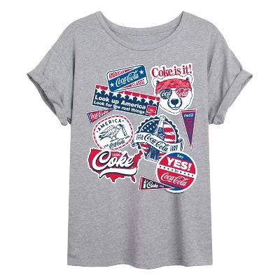 Женская футболка Coca-Cola Coke USA Stickers оверсайз, серая