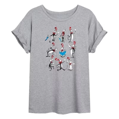 Женская футболка в сетку с рисунком кота в шляпе оверсайз heather grey