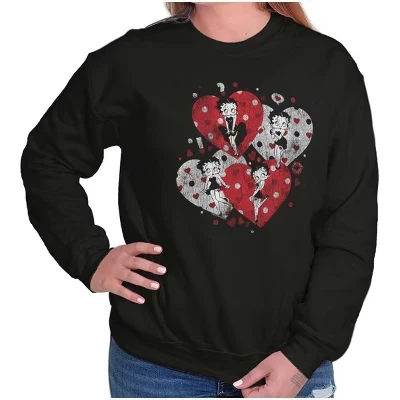 Женская толстовка с круглым вырезом Betty Boop Love Hearts And Kisses лицензионного черного цвета