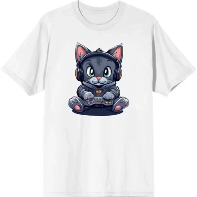 Футболка с круглым вырезом и коротким рукавом Focused Gamer Cat для взрослых, белая